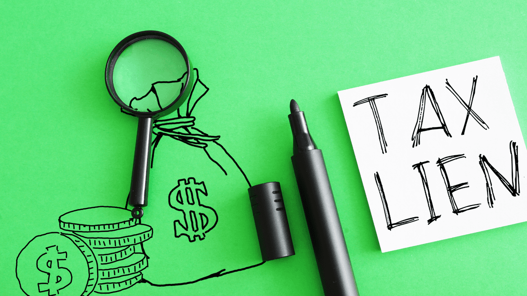 Property tax lien in Texas illustrated with coins and a sticky note