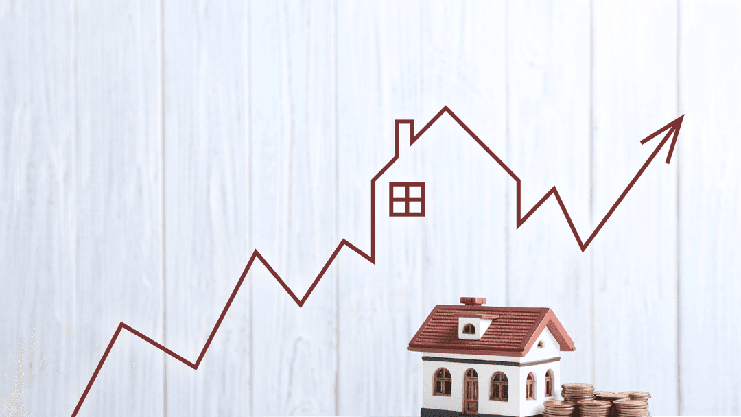 Rising graph over a house model symbolizing a property tax increase in Texas